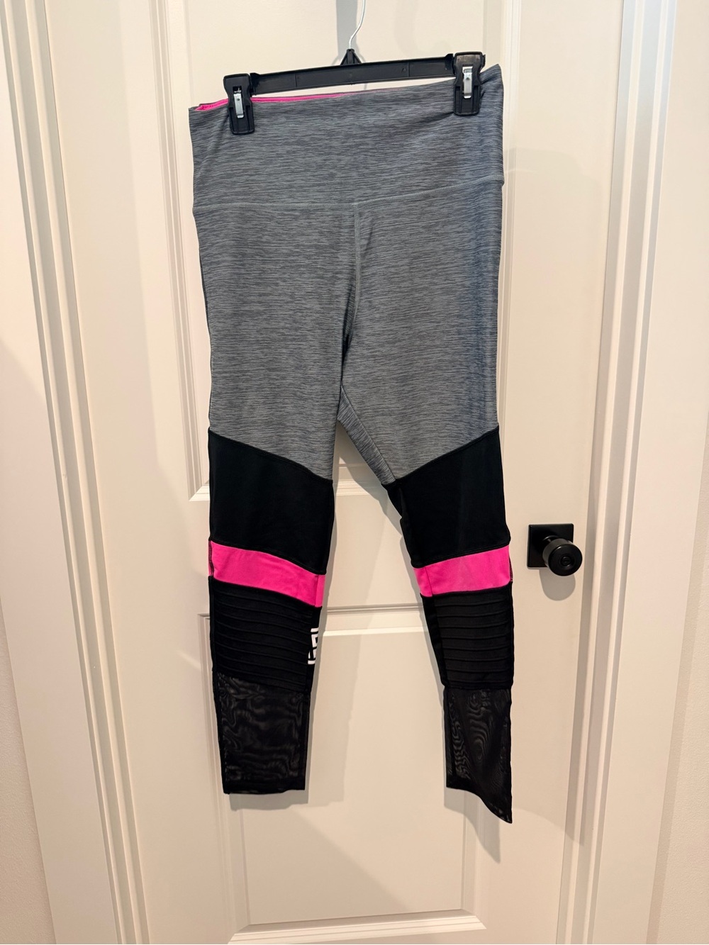 PINK Victoria's Secret Grey Leggings with Black Panels and Hot Pink Trim